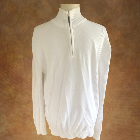 Calvin Klein White Half-Zip Cotton Sweater Men’s Larg - Picture 1 of 9